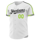 Custom White Neon Green-Black Raglan Line Gradient Stripe Authentic Baseball Jersey