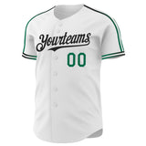 Custom White Kelly Green-Black Raglan Line Gradient Stripe Authentic Baseball Jersey
