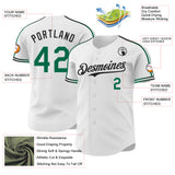 Custom White Kelly Green-Black Raglan Line Gradient Stripe Authentic Baseball Jersey