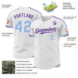 Custom White Light Blue-Purple Raglan Line Gradient Stripe Authentic Baseball Jersey