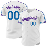Custom White Blue-Purple Raglan Line Gradient Stripe Authentic Baseball Jersey