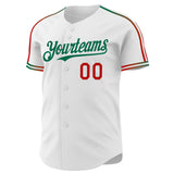 Custom White Red-Kelly Green Raglan Line Gradient Stripe Authentic Baseball Jersey