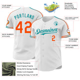 Custom White Orange-Teal Raglan Line Gradient Stripe Authentic Baseball Jersey