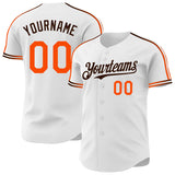 Custom White Orange-Brown Raglan Line Gradient Stripe Authentic Baseball Jersey