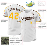 Custom White Gold-Brown Raglan Line Gradient Stripe Authentic Baseball Jersey