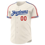 Custom Cream Red-Royal Raglan Line Gradient Stripe Authentic Baseball Jersey