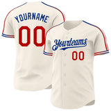 Custom Cream Red-Royal Raglan Line Gradient Stripe Authentic Baseball Jersey
