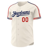 Custom Cream Red-Navy Raglan Line Gradient Stripe Authentic Baseball Jersey