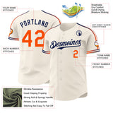 Custom Cream Orange-Navy Raglan Line Gradient Stripe Authentic Baseball Jersey