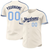 Custom Cream Light Blue-Navy Raglan Line Gradient Stripe Authentic Baseball Jersey