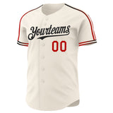 Custom Cream Red-Black Raglan Line Gradient Stripe Authentic Baseball Jersey