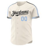 Custom Cream Light Blue-Black Raglan Line Gradient Stripe Authentic Baseball Jersey