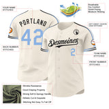 Custom Cream Light Blue-Black Raglan Line Gradient Stripe Authentic Baseball Jersey