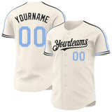 Custom Cream Light Blue-Black Raglan Line Gradient Stripe Authentic Baseball Jersey
