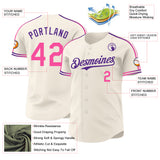 Custom Cream Pink-Purple Raglan Line Gradient Stripe Authentic Baseball Jersey