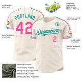 Custom Cream Pink-Teal Raglan Line Gradient Stripe Authentic Baseball Jersey