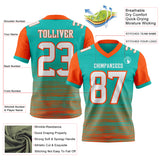 Custom Aqua White-Orange Authentic Fluid Scratch Waves Football Jersey