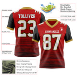 Custom Red White Black-Old Gold Authentic Fluid Scratch Waves Football Jersey