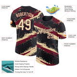 Custom Black Cream-Crimson Brush Stroke Splatter Starburst Performance T-Shirt