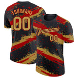 Custom Black Old Gold-Red Brush Stroke Splatter Starburst Performance T-Shirt