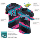 Custom Black Teal Pink-White Brush Stroke Splatter Starburst Performance T-Shirt