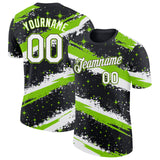 Custom Black White-Neon Green Brush Stroke Splatter Starburst Performance T-Shirt
