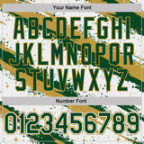 Custom White Green-Old Gold Brush Stroke Splatter Starburst Performance T-Shirt