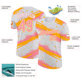 Custom White Medium Pink-Gold Brush Stroke Splatter Starburst Performance T-Shirt