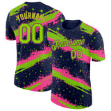 Custom Navy Neon Green-Pink Brush Stroke Splatter Starburst Performance T-Shirt