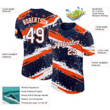 Custom Navy White-Orange Brush Stroke Splatter Starburst Performance T-Shirt