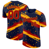 Custom Navy Red-Gold Brush Stroke Splatter Starburst Performance T-Shirt
