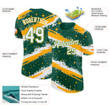Custom Kelly Green White-Gold Brush Stroke Splatter Starburst Performance T-Shirt
