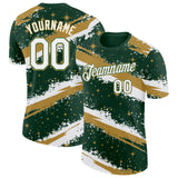 Custom Green White-Old Gold Brush Stroke Splatter Starburst Performance T-Shirt