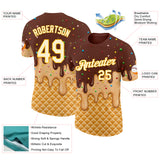 Custom Brown Cream-Gold Ice Cream Waffle Foodie Dessert Performance T-Shirt