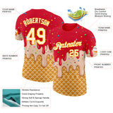 Custom Fire Red Cream-Gold Ice Cream Waffle Foodie Dessert Performance T-Shirt