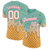 Custom Ice Blue Cream-Pink Ice Cream Waffle Foodie Dessert Performance T-Shirt