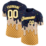 Custom Navy Cream-Gold Ice Cream Waffle Foodie Dessert Performance T-Shirt
