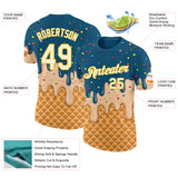 Custom Teal Cream-Gold Ice Cream Waffle Foodie Dessert Performance T-Shirt