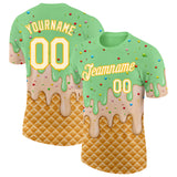 Custom Pea Green Cream-Gold Ice Cream Waffle Foodie Dessert Performance T-Shirt
