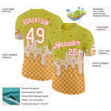 Custom Neon Yellow Cream-Pink Ice Cream Waffle Foodie Dessert Performance T-Shirt