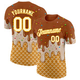 Custom Chocolate Brown Cream-Gold Ice Cream Waffle Foodie Dessert Performance T-Shirt