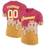 Custom Medium Red Cream-Gold Ice Cream Waffle Foodie Dessert Performance T-Shirt