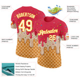 Custom Coral Red Cream-Gold Ice Cream Waffle Foodie Dessert Performance T-Shirt