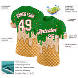 Custom Light Kelly Green Cream-Pink Ice Cream Waffle Foodie Dessert Performance T-Shirt