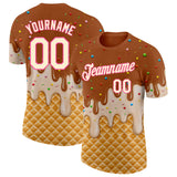 Custom Chocolate Brown Cream-Pink Ice Cream Waffle Foodie Dessert Performance T-Shirt