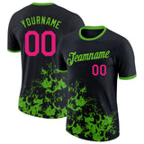 Custom Black Hot Pink-Aurora Green Brush Stroke Splatter Performance T-Shirt