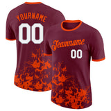 Custom Crimson White Orange-Gray Brush Stroke Splatter Performance T-Shirt