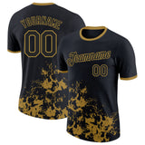 Custom Black-Old Gold Brush Stroke Splatter Performance T-Shirt
