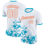 Custom White Lakes Blue-Orange Brush Stroke Splatter Performance T-Shirt