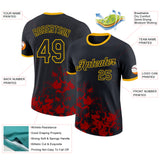 Custom Black Red-Yellow Brush Stroke Splatter Performance T-Shirt